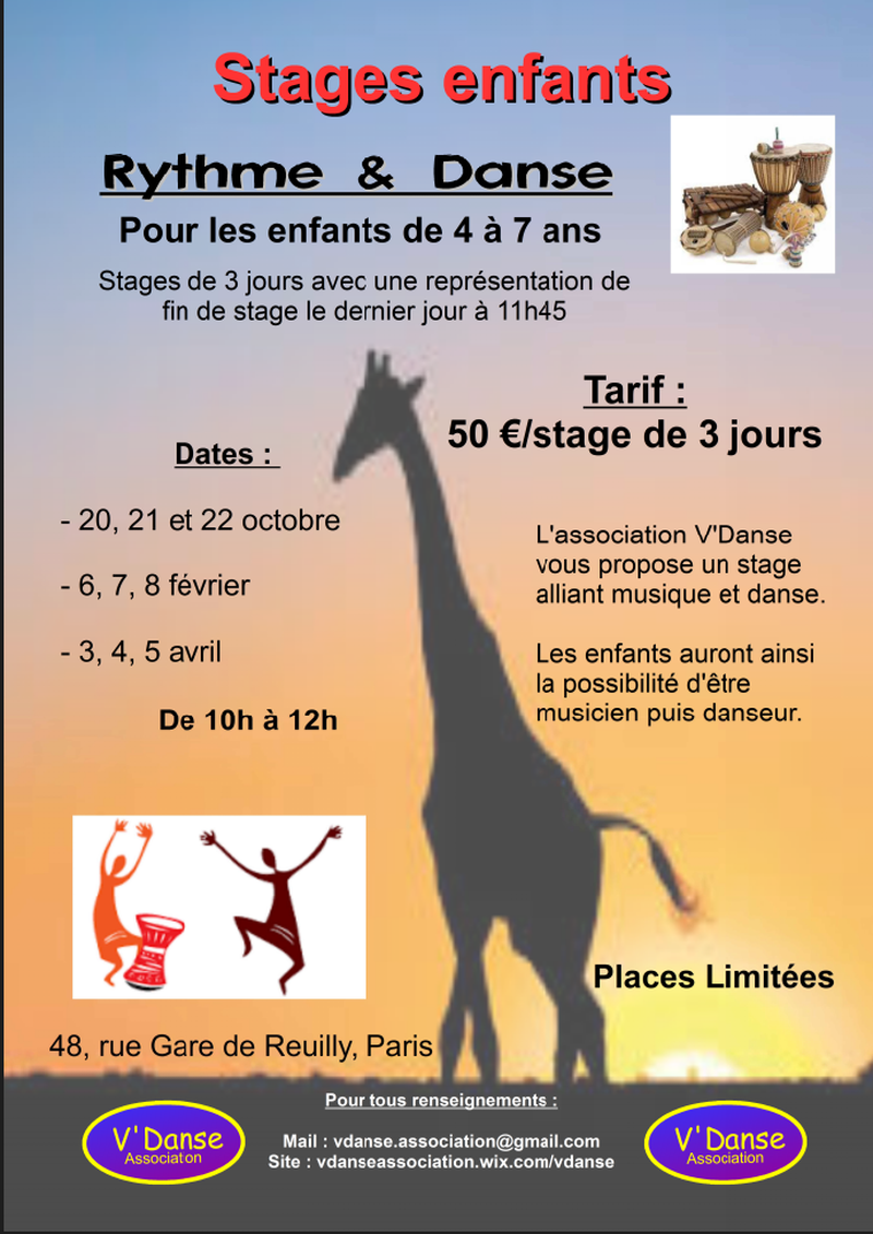 stage de danse et musique pour enfants à Paris 12ème