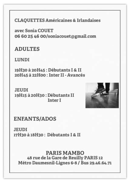 Pratiquer les claquettes à Paris 12ème avec les cours de Sonia - Saison 2023-2024