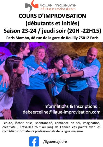 S'inscrire à un cours d'improvisation théâtre à Paris 12ème - Saison 2023-2024